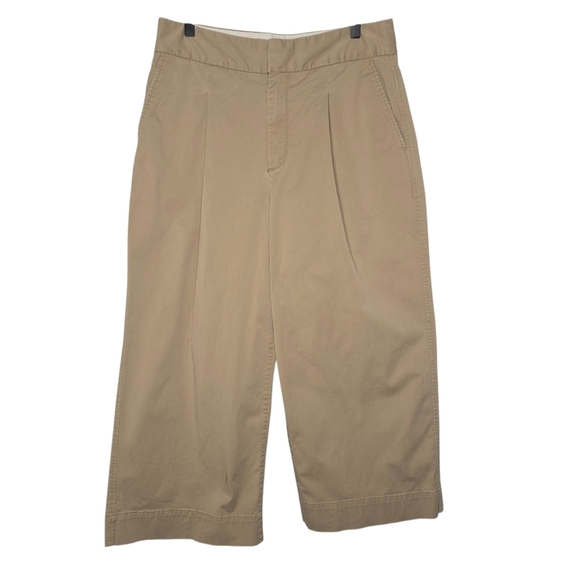 GAP Womens High Rise Pleated Wide Leg Crop Cotton Stretch Khaki Pants Size 12 - Picture 1 of 7